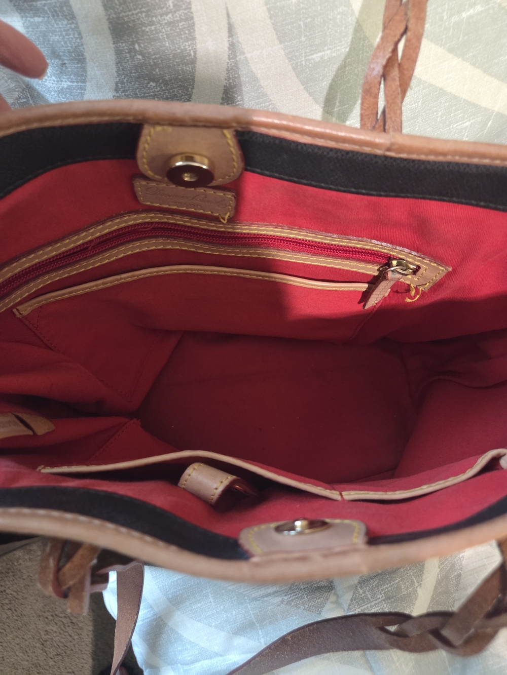 Dooney & Bourke Black Tote with Brown Trim and Braided Handles - Picture 2 of 3